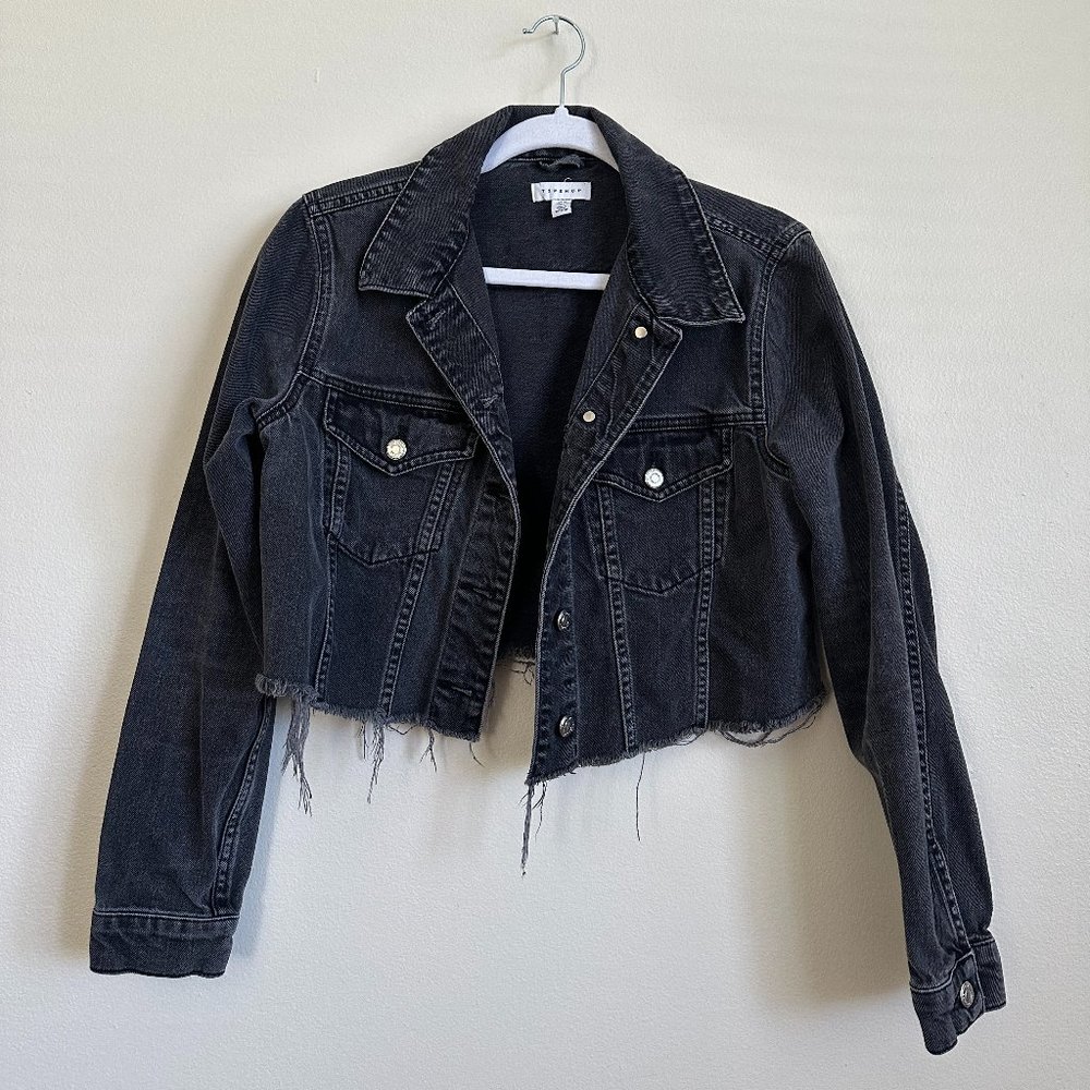 Topshop Cropped Black Jean Jacket | Size 8
